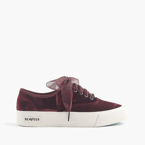 SeaVees For J. Crew Legend Sneaker Maroon Velvet - Picture 1 of 13
